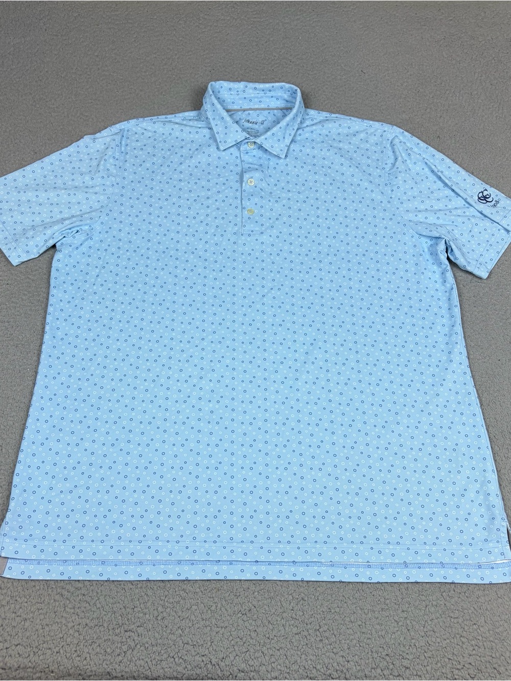 johnnie-O Performance Polo Men’s XL Light Blue Micro Dot Print Stretch